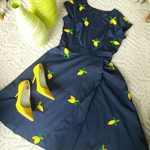 NEW eShakti lemon embellished retro poplin dress